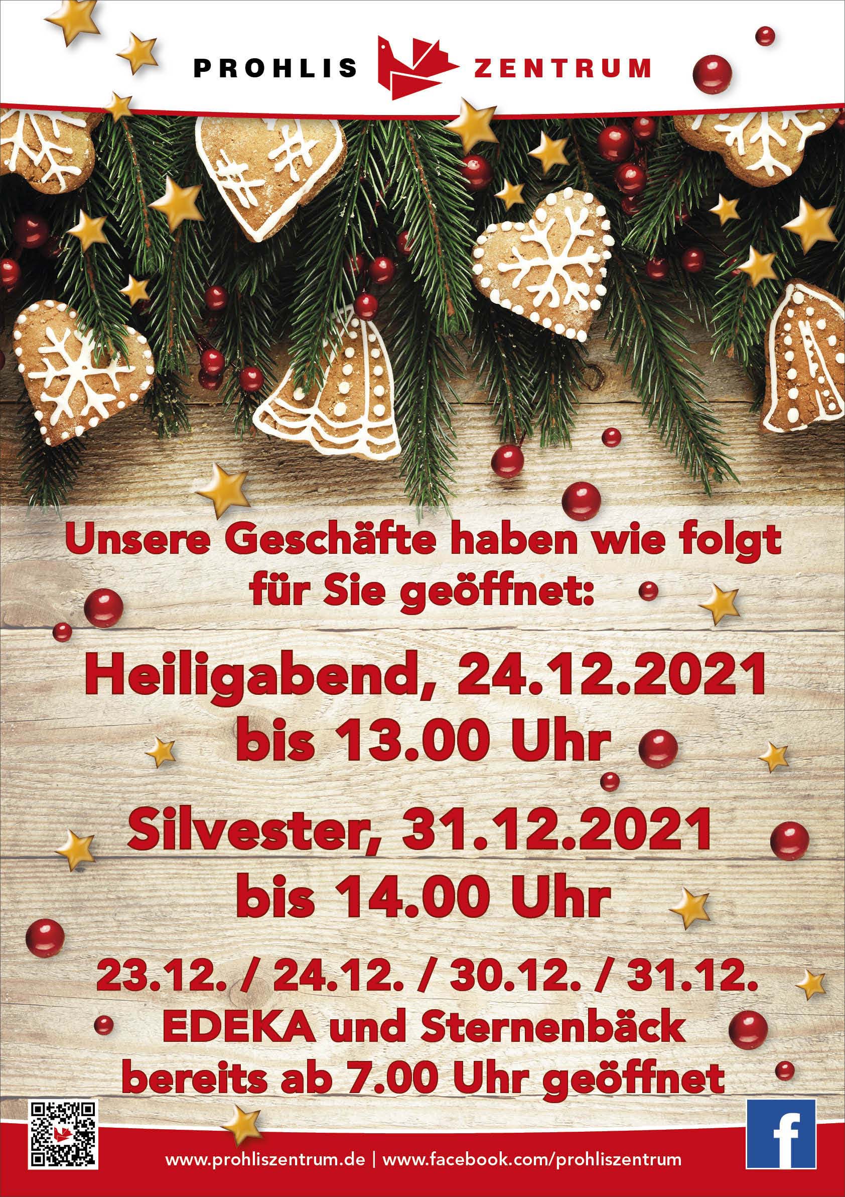 PROHLISZENTRUM Unsere Öffnungszeiten zu Weihnachten und Silvester